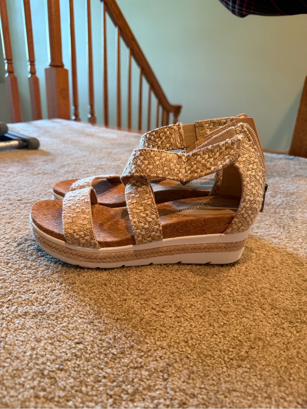 Adrienne Vittadini Beige Woven Platform Wedge Sandals